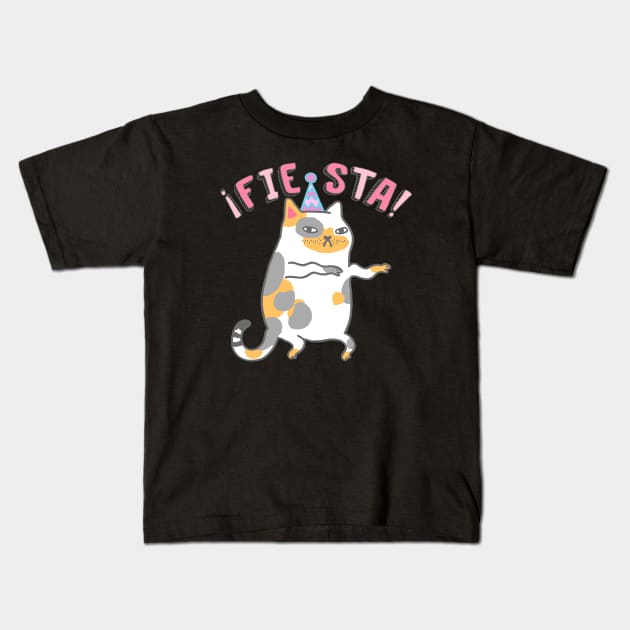 Celebration Cat - Fiesta Kids T-Shirt by natelledrawsstuff